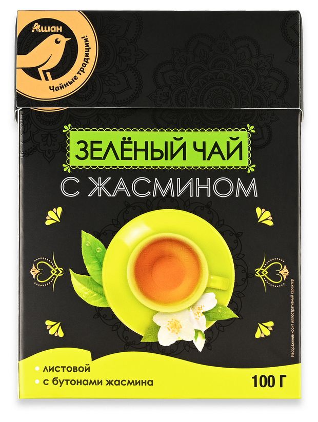 Чай зеленый АШАН Золотая птица с жасмином Шри-Ланка, 100 г