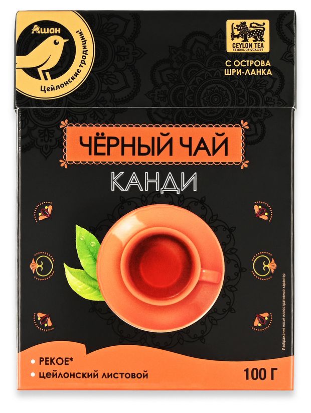 Чай черный АШАН Золотая птица Канди Шри-Ланка, 100 г