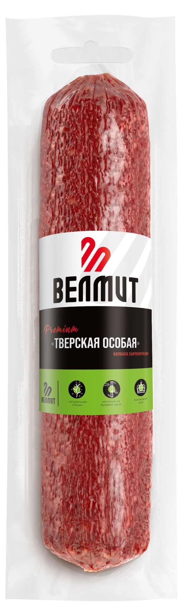 Колбаса сырокопченая Велмит Тверская особая копчение на буковой щепе, ~ 400 г