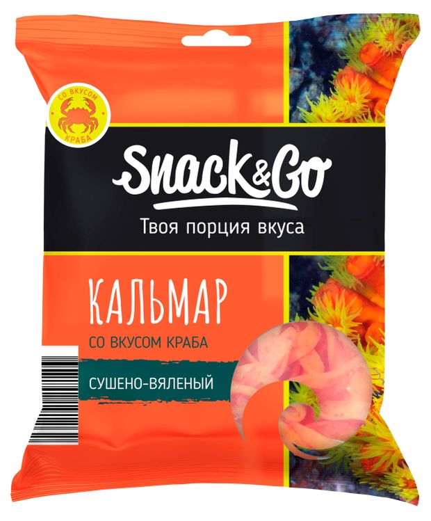 Кальмар Snack&Go полукольца сушено-вялены со вкусом краба, 36 г