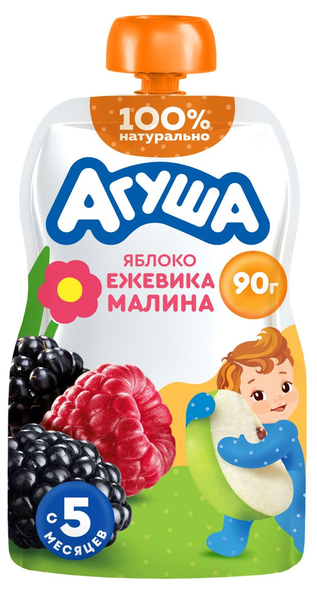 Пюре фруктово-ягодное Агуша яблоко-ежевика-малина с 5 мес., 90 г