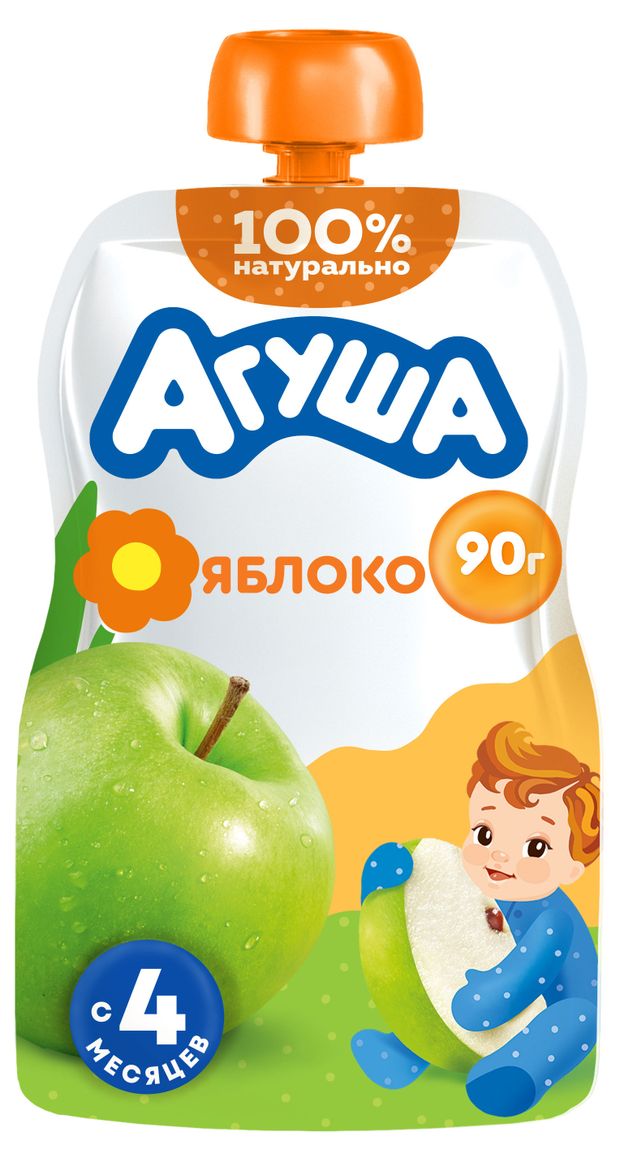 Пюре фруктовое Агуша Яблоко с 4 мес., 90 г
