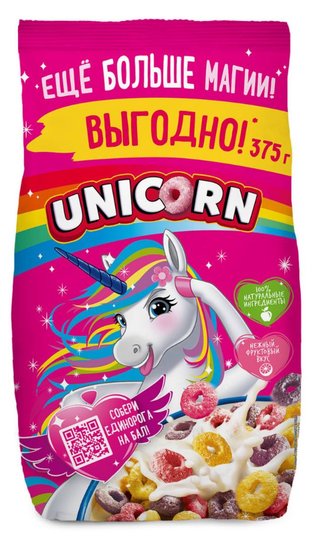 Готовый завтрак Unicorn Радужные колечки, 375 г