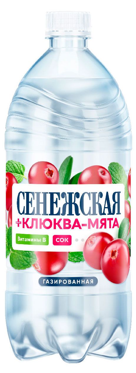 Вода питьевая Сенежская клюква-мята газированная, 1 л