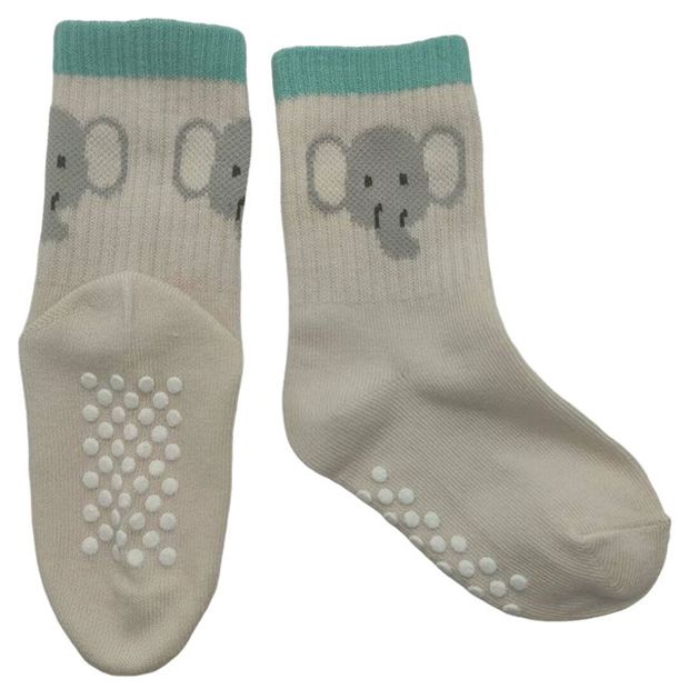 Носки детские антискользящие Слоники светло-серые, р 1-2 года