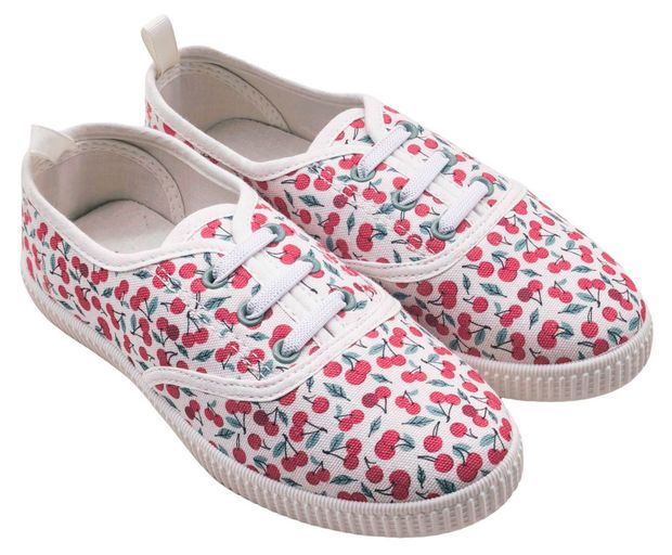 Кеды для девочки InExtenso бело-розовые с вишневым принтом, р 25-35