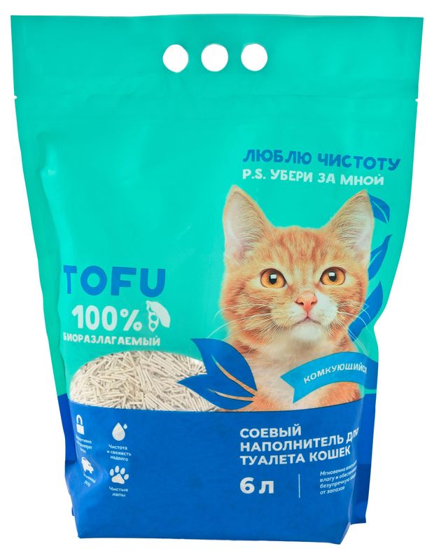 Наполнитель для кошачьего туалета Тофу Creamy соевый комкующийся Китай, 6 л