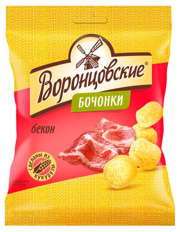 Снеки кукурузные Воронцовские бочонки со вкусом бекона, 90 г