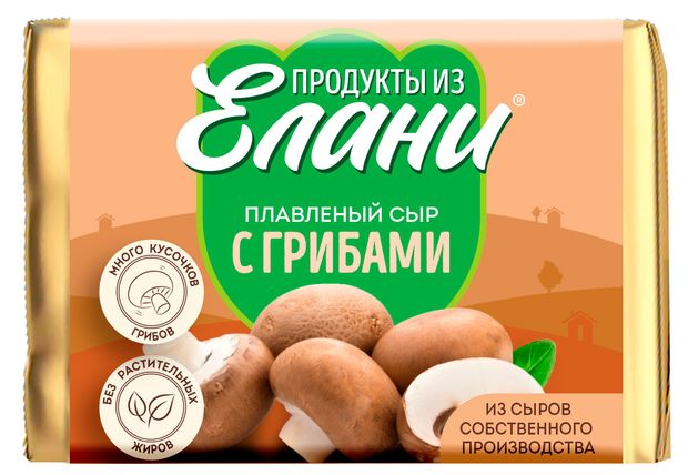 Сыр плавленый с грибами Продукты из Елани брикет 55% БЗМЖ, 90 г