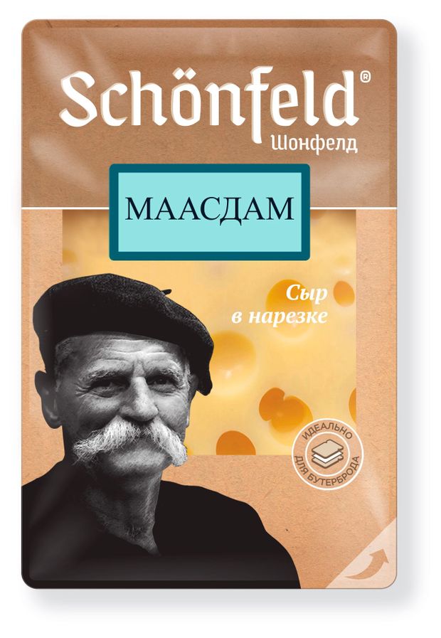 Сыр полутвердый Schonfeld Маасдам нарезка БЗМЖ 125 г 240₽