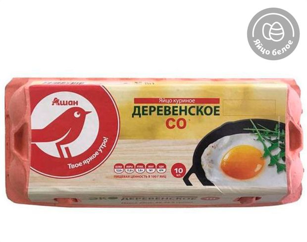 Яйцо куриное АШАН Красная птица Деревенское С0 белое, 10 шт