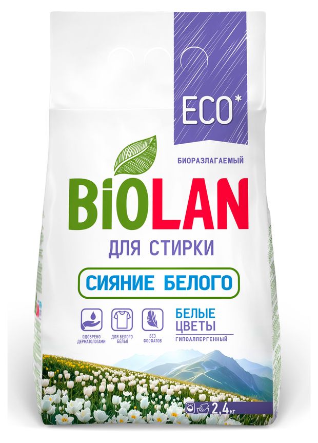 Стиральный порошок Биолан автомат белые цветы, 2,4 кг