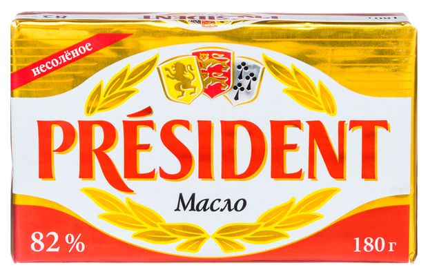 Масло сливочное President 82% БЗМЖ Беларусь, 180 г
