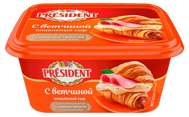 Сыр плавленый President с ветчиной 45% БЗМЖ, 400 г