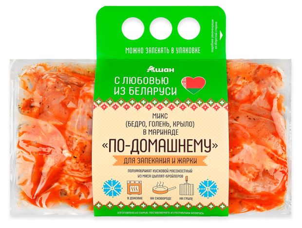 Микс из цыпленка-бройлера АШАН Красная птица С любовью из Беларуси По-домашнему в маринаде охлажденный, ~ 1 кг