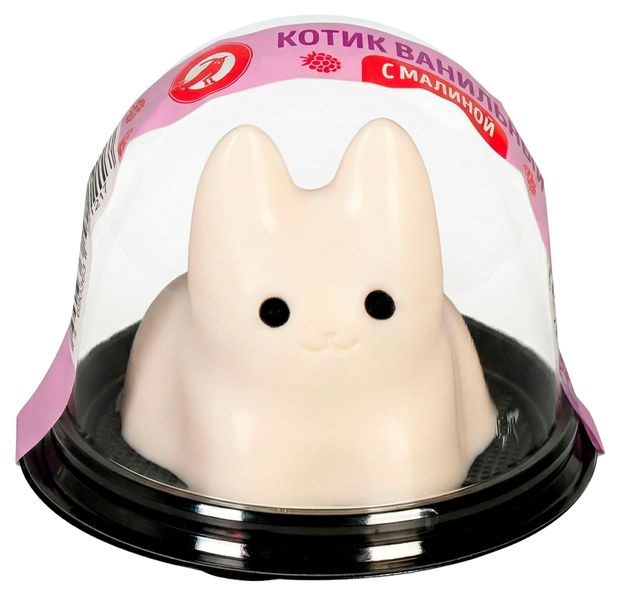 Десерт молочный АШАН Красная птица Панна-Котта Котик ванильный с малиной охлажденный, 190 г