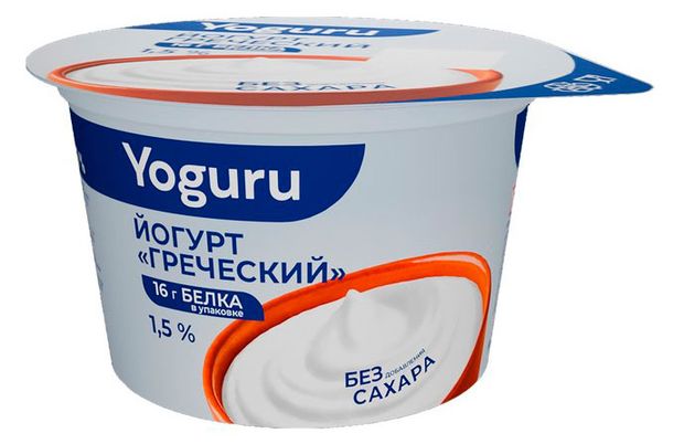 Йогурт греческий густой ложковый Yoguru без добавления сахара 1,5% БЗМЖ Беларусь, 180 г
