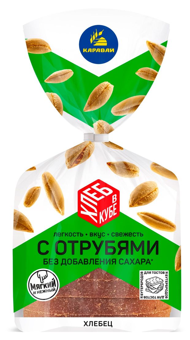 Хлеб Каравай В кубе с отрубями без сахара, 220 г