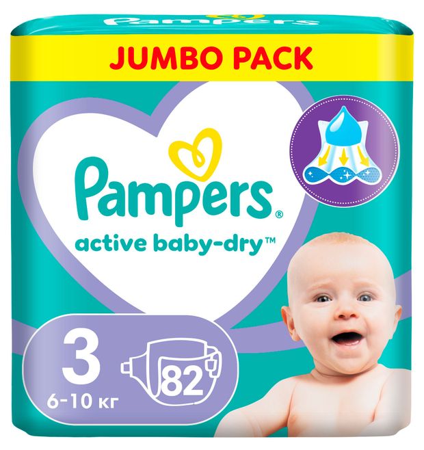 Подгузники Pampers Active Baby-Dry 3 (6-10 кг), 82 шт