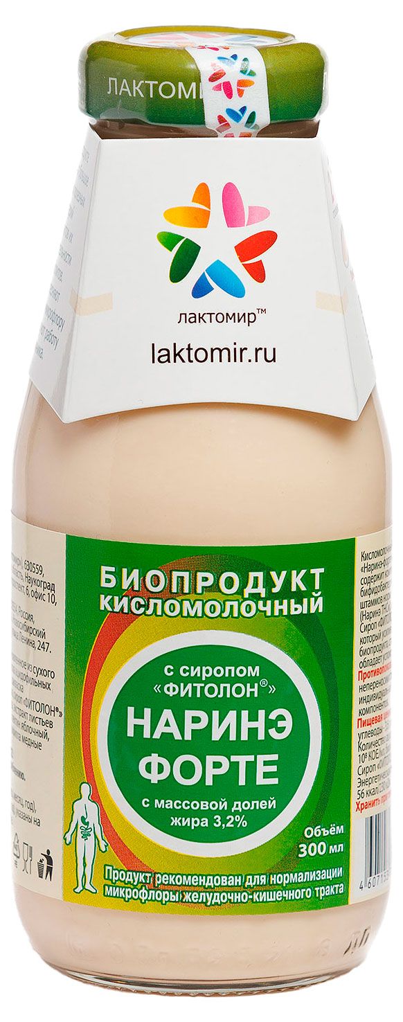 Биопродукт кисломолочный напиток Лактомир Наринэ-форте с сиропом фитолон 3,2% охлажденный, 300 мл