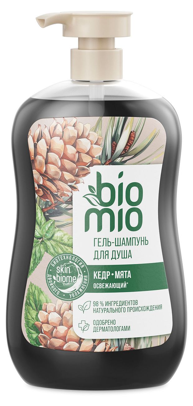 Гель-шампунь для душа BioMio Bio Shower Body & Hair Gel с эфирными маслами мяты и кедра, 650 мл