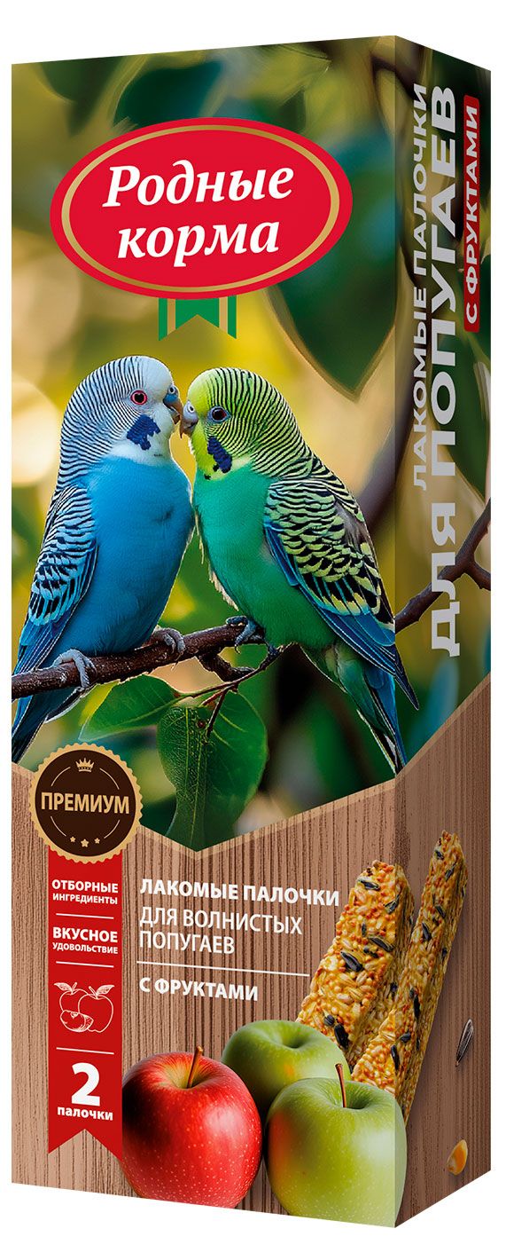Лакомство для волнистых попугаев Родные корма палочки с фруктами, 2х45 г