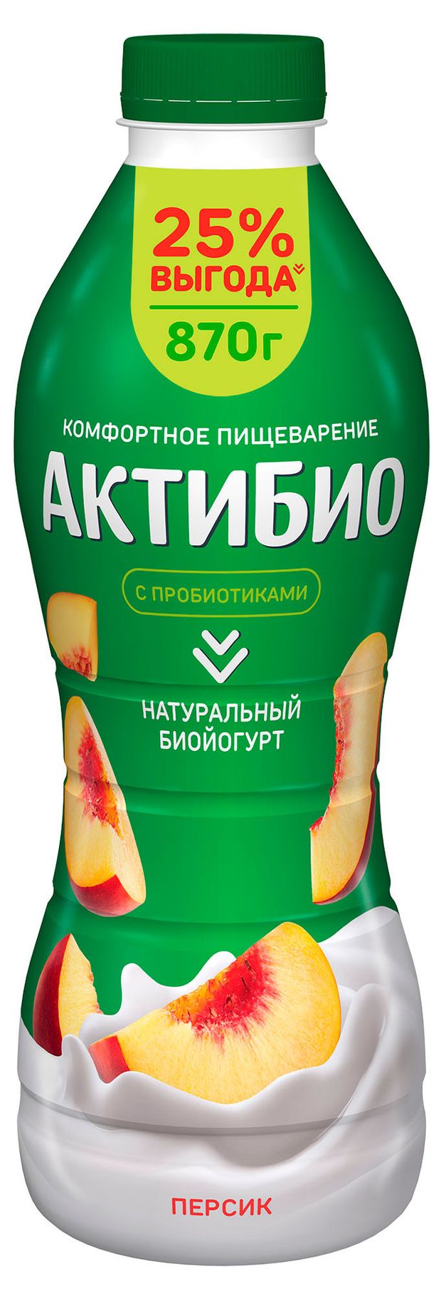 Йогурт питьевой АктиБио с персиком 15 БЗМЖ 870 г 180₽