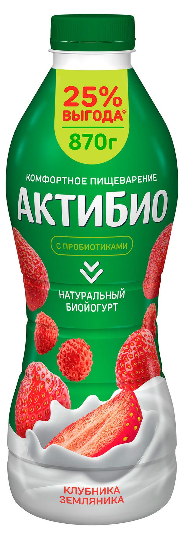 Йогурт питьевой АктиБио с клубникой и земляникой 1,5% БЗМЖ 870 г