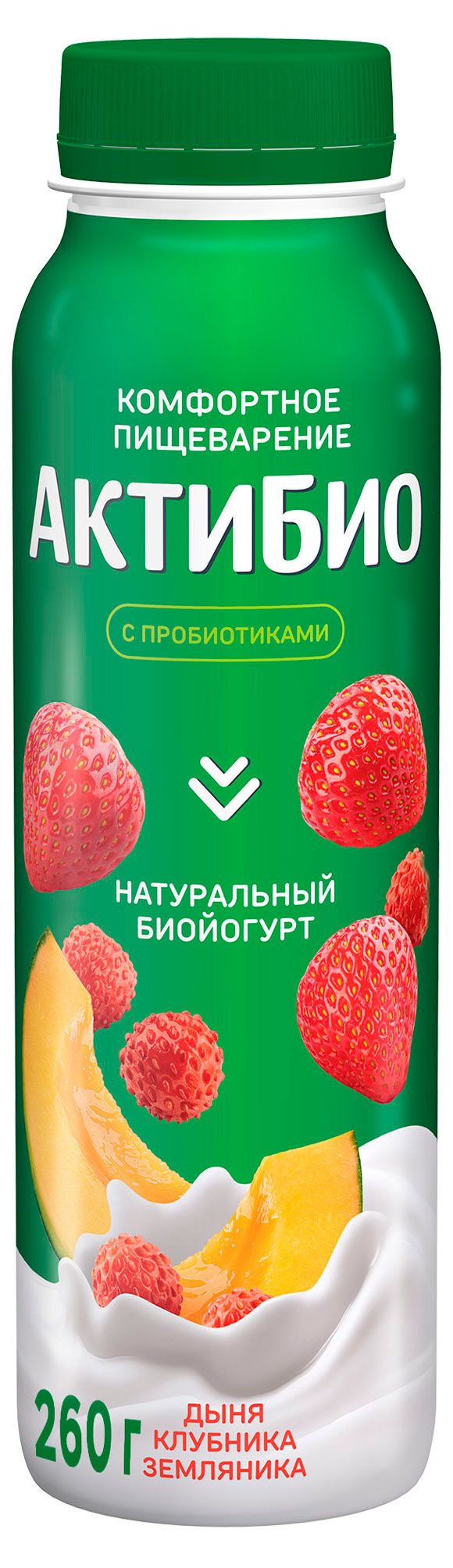 Йогурт питьевой АктиБио с дыней, клубникой и земляникой 1,5% БЗМЖ 260 г