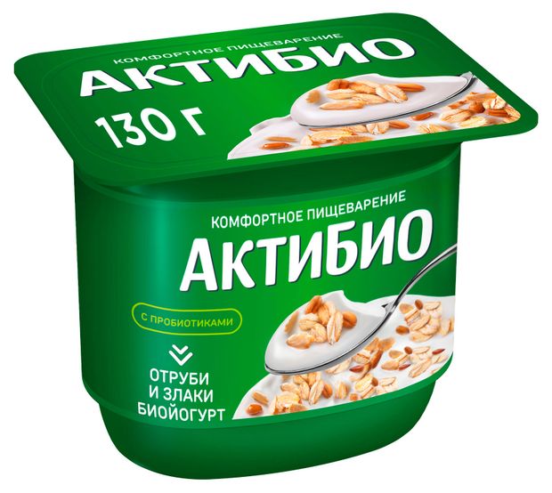 Йогурт густой АктиБио с отрубями и злаками 2,9% БЗМЖ 130 г