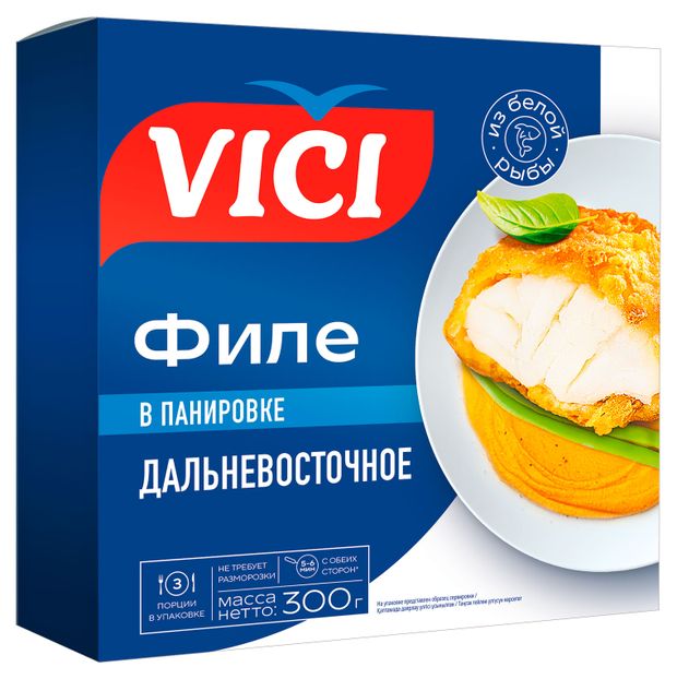 Котлеты Филе рыбное VICI дальневосточное из минтая в панировке замороженное 300 г 270₽