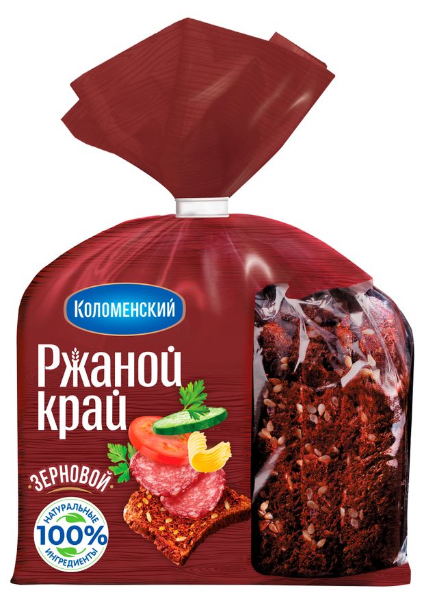 Хлеб ржано-пшеничный серый заварной Коломенское Ржаной край зерновой с солодом и семенами на ржаной закваске постный нарезка 300 г 100₽