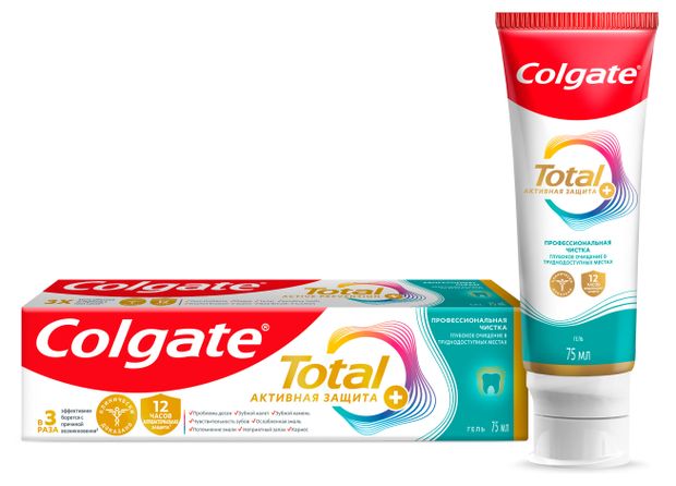 Зубная паста-гель антибактериальная Colgate Total 12 Профессиональная Чистка , 75 мл