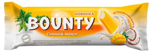 Мороженое молочное Bounty Сочное манго кокос батончик 65 БЗМЖ 64 г 215₽