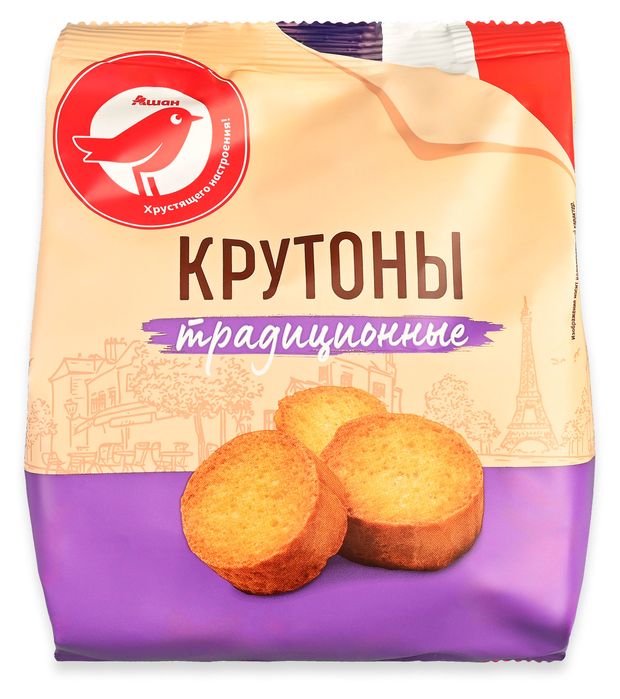 Сухари АШАН Красная птица Крутоны традиционные 100 г 50₽
