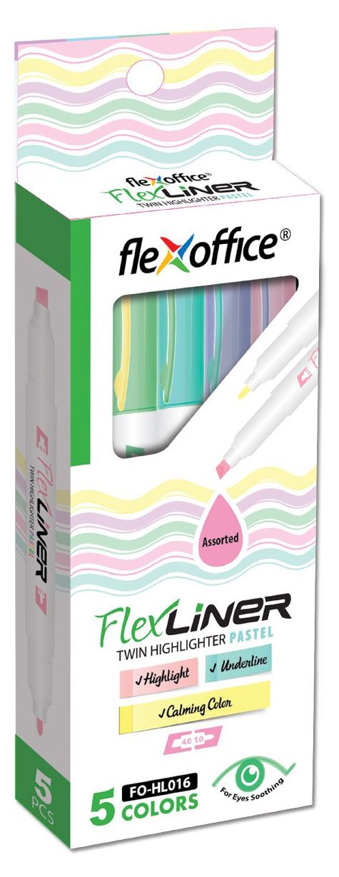 Набор двусторонних текстовыделителей Flexoffice 5 пастельных цветов 5 шт 330₽