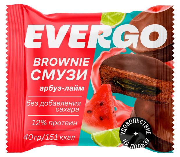 Пирожное протеиновое Evergo Брауни со вкусом арбуз лайм, 40 г