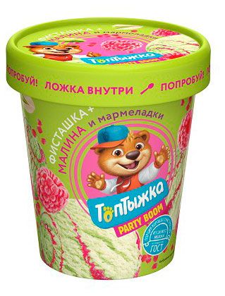 Мороженое пломбир Топтыжка Party Boom с фисташкой малиной и желейным мармеладом 12% БЗМЖ, 270 г