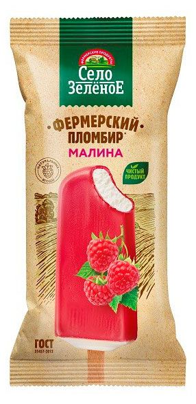 Мороженое пломбир Село Зеленое ванильный в малиновой глазури 15% БЗМЖ, 70 г