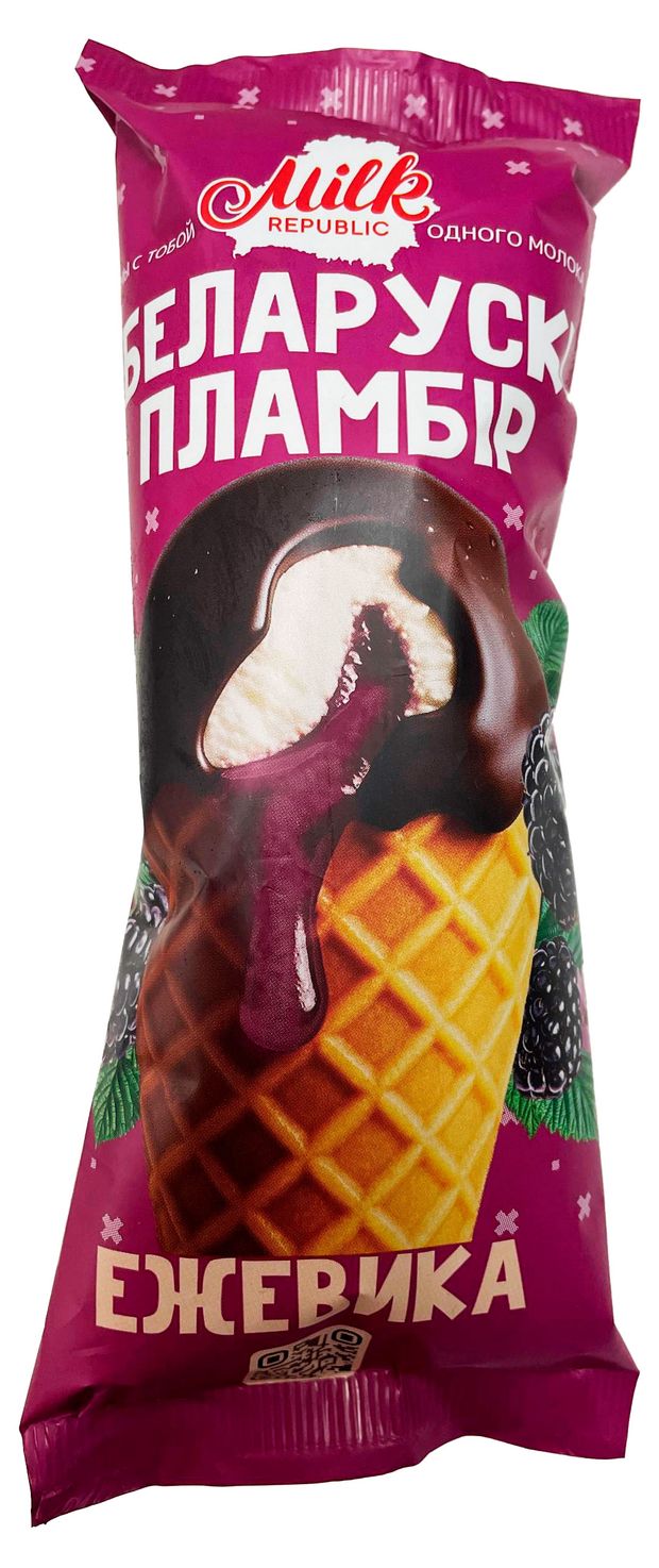 Мороженое пломбир Беларускi пламбiр Рожок ароматом ванили с наполнителем ежевика Беларусь 85 г 160₽
