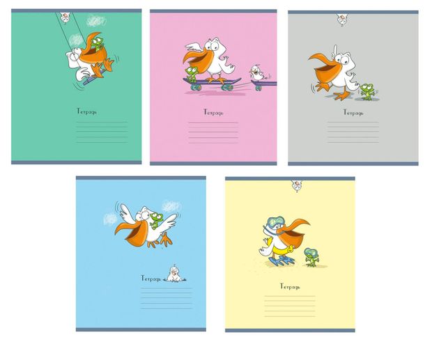 Тетрадь ПЗБМ Пеликаны А5 в линейку 12 л, 1 шт в ассортименте