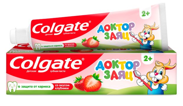 Зубная паста детская Colgate Доктор Заяц защита от кариеса с фторидом со вкусом клубники, 50 мл