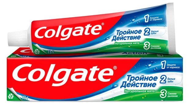 Зубная паста Colgate Тройное действие Натуральная мята для защиты от кариеса удаления потемнений с зубов и свежего дыхания, 50 мл