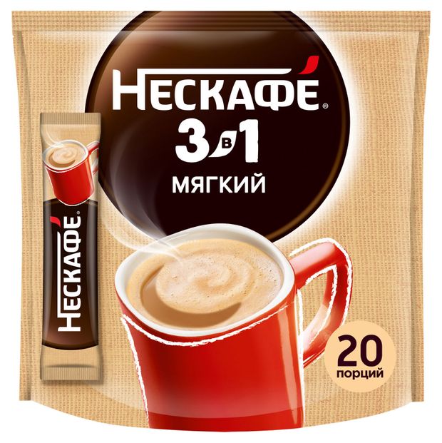 Кофейный напиток Нескаф растворимый 3в1 Мягкий, 20x14,5 г