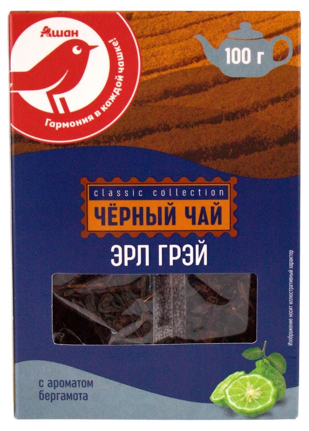 Чай черный АШАН Красная птица с бергамотом листовой 100 г 150₽