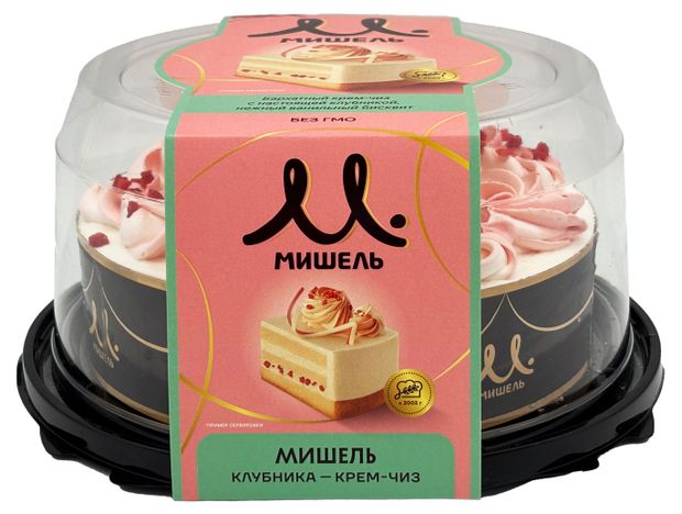 Торт бисквитный Мишель Мишель со сметанно-сливочным кремом с клубникой охлажденный, 700 г