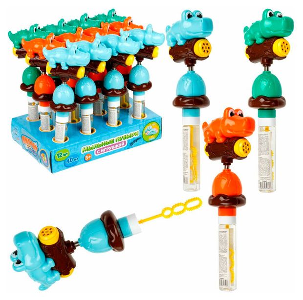 Мыльные пузыри 1TOY Мы-шарики! с игрушкой качалкой крокодил, 40 мл в ассортименте