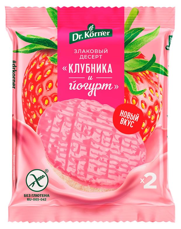 Хлебцы рисовые Dr. Korner клубничные с йогуртом без глютена, 34 г