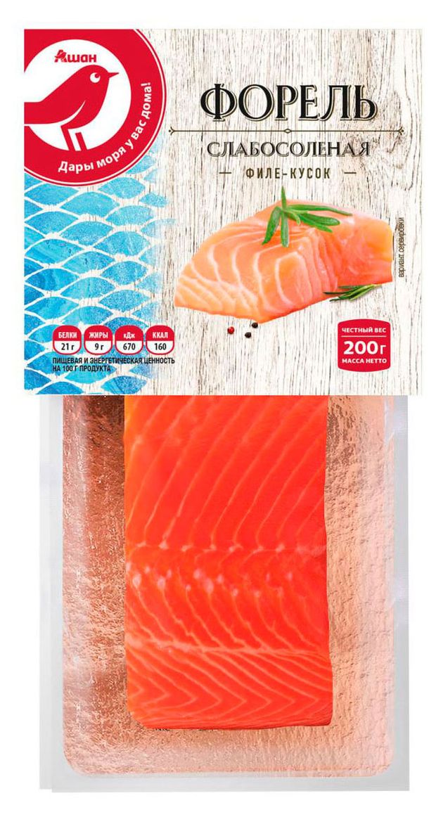Форель слабосоленая АШАН Красная птица филе-кусок 200 г 500₽