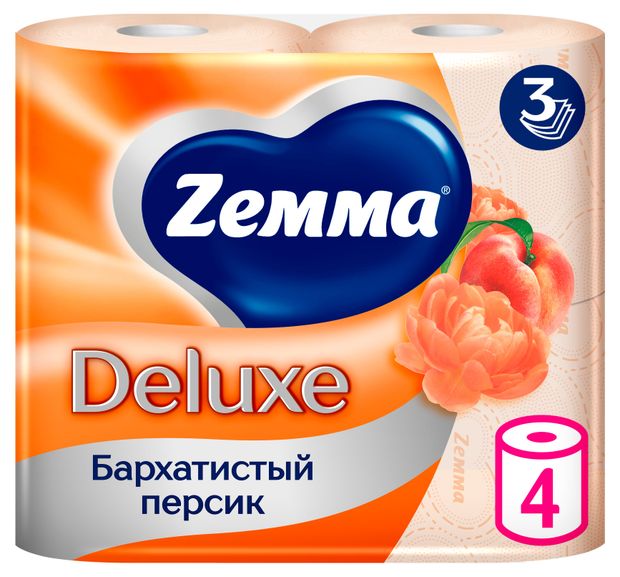 Туалетная бумага Zemma Deluxe Бархатистый персик 3 слоя 4 рулона 150₽